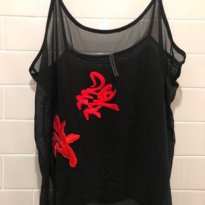 Emma & Sam Black Mesh Tank with Chinese Letters
